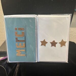 Elegant Merci Thank You Card Set with Wooden Stars 8 3.5x5 pick your color.